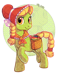 Size: 522x700 | Tagged: safe, artist:kaceymeg, granny smith, earth pony, pony, apple, female, filly, food, raised hoof, young granny smith, younger, zap apple, zoom layer