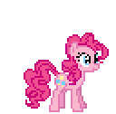 Size: 128x126 | Tagged: safe, artist:deathpwny, pinkie pie, earth pony, pony, animated, desktop ponies, gif, how, party horn, pinkie being pinkie, pixel art, simple background, solo, spontaneous combustion, sprite, teleportation, transparent background