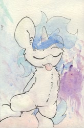 Size: 686x1045 | Tagged: safe, artist:slightlyshade, dj pon-3, vinyl scratch, pony, unicorn, chest fluff, cute, solo, tongue out, traditional art