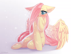 Size: 2600x2000 | Tagged: safe, artist:jun1313, fluttershy, pegasus, pony, blushing, cute, female, mare, shyabetes, solo