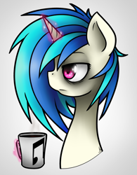 Size: 1024x1311 | Tagged: safe, artist:jadekettu, dj pon-3, vinyl scratch, pony, unicorn, coffee, morning ponies, solo