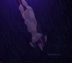 Size: 1098x960 | Tagged: safe, artist:ninjakittehkat13, derpibooru import, twilight sparkle, crying, falling, night, rain, sad, solo