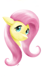 Size: 561x1010 | Tagged: safe, artist:lowelf, fluttershy, pegasus, pony, bust, female, looking at you, mare, portrait, simple background, smiling, solo, three quarter view, white background