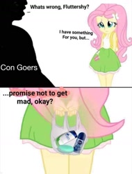 Size: 1242x1638 | Tagged: safe, fluttershy, equestria girls, bag, comic, convention, deodorant, needs more jpeg, shampoo, soap