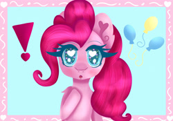 Size: 5000x3500 | Tagged: safe, artist:sweethearts11, pinkie pie, earth pony, pony, bust, exclamation point, heart eyes, portrait, solo, wingding eyes