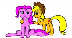 Size: 1214x648 | Tagged: safe, artist:samueljcollins1990, applejack, pinkie pie, earth pony, pony, comforting, sad, upset