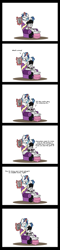 Size: 2480x10320 | Tagged: safe, artist:bobthedalek, dj pon-3, octavia melody, vinyl scratch, earth pony, pony, unicorn, :<, annoyed, chair, comic, dialogue, frown, headphones, hoof hold, levitation, magic, open mouth, prone, raised eyebrow, reading, simple background, sitting, smirk, telekinesis, underhoof, white background, wide eyes