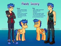 Size: 1280x960 | Tagged: safe, artist:ro994, flash sentry, human, pegasus, pony, equestria girls, blue sneakers, boots, clothes, cutie mark, male, muscles, scar, self ponidox, shoes, simple background, sneakers, stallion, text