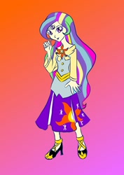 Size: 905x1280 | Tagged: safe, artist:dizzyspot, princess celestia, principal celestia, twilight sparkle, twilight sparkle (alicorn), oc, oc:mystic sunrise, alicorn, human, equestria girls, fusion, solo, third eye