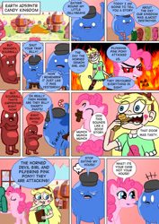 Size: 600x848 | Tagged: safe, artist:imbriaart, pinkie pie, earth pony, pony, comic:magic princess war, adventure time, clothes, comic, crossover, star butterfly, star vs the forces of evil