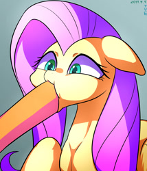 Size: 740x865 | Tagged: safe, artist:tangankittentail, applejack, fluttershy, earth pony, pegasus, pony, hoof in mouth, hoofjack