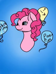 Size: 768x1024 | Tagged: safe, artist:kaylols, pinkie pie, earth pony, pony, balloon, blue background, bust, portrait, simple background, solo