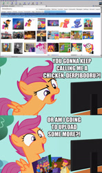 Size: 1366x2304 | Tagged: safe, scootaloo, chickun, comic, derpibooru, exploitable meme, meme, meta, netscape, parody, revenge, scootachicken, text