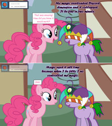 Size: 1280x1444 | Tagged: safe, artist:hakunohamikage, pinkie pie, oc, oc:laughter, pony, ask, ask-princesssparkle, hat, jester hat, tumblr