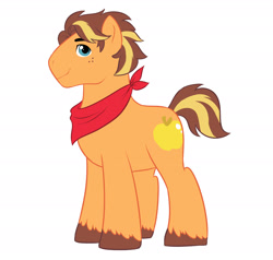 Size: 2100x2000 | Tagged: safe, artist:kianamai, oc, oc only, oc:golden delicious, earth pony, pony, kilalaverse, next generation, offspring, parent:applejack, parent:caramel, parents:carajack, redesign, simple background, solo, white background