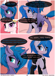 Size: 2880x4000 | Tagged: safe, artist:twiren, princess celestia, princess luna, oc, oc:rennie, alicorn, pony, comic:the royal business, clothes, socks