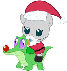 Size: 1021x1077 | Tagged: safe, artist:red4567, gummy, pony, baby, baby pony, christmas, cute, hat, hearth's warming eve, pacifier, ponies riding gators, ponified, red nose, santa claus, santa hat, santabetes, simple background, white background