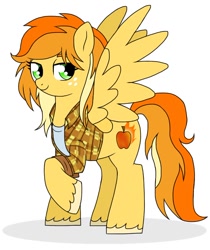 Size: 640x763 | Tagged: safe, artist:unoriginai, oc, oc only, oc:fireside, pegasus, pony, clothes, cute, next generation, offspring, parent:braeburn, parent:spitfire, parents:spitburn, shadow, simple background, solo, white background