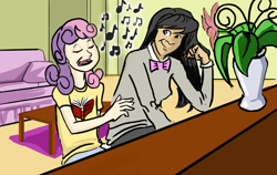 Size: 1002x632 | Tagged: safe, artist:samoschristina, octavia melody, sweetie belle, human, humanized, piano