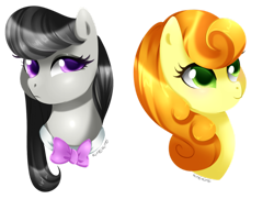 Size: 1024x742 | Tagged: safe, artist:kireikirei, carrot top, golden harvest, octavia melody, earth pony, pony, bust, portrait, simple background, transparent background