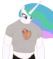 Size: 624x684 | Tagged: safe, artist:urkel, derpibooru exclusive, princess celestia, anthro, are you sure about that, clothes, john cena, meme, missing accessory, muscles, playing with fire, princess musclestia, role reversal, shirt, simple background, solo, trace, transparent background