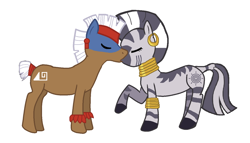 Size: 1024x587 | Tagged: safe, artist:3d4d, temple chant, zecora, zebra, base used, female, kissing, male, shipping, simple background, straight, white background, zechant