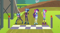 Size: 1920x1080 | Tagged: safe, lemon zest, pinkie pie, rarity, sunny flare, equestria girls, friendship games, roller derby, roller skates, sporty style