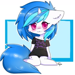 Size: 1812x1812 | Tagged: safe, artist:teranen, dj pon-3, vinyl scratch, anthro, unguligrade anthro, :3, blushing, chibi, clothes, colored pupils, floppy ears, looking at you, shirt, solo, wingding eyes