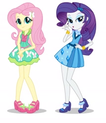 Size: 2560x2984 | Tagged: safe, fluttershy, rarity, equestria girls, duo, duo female, female, legs, looking at you, photo, simple background, vector, white background