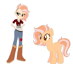 Size: 719x630 | Tagged: safe, artist:iesbeans, oc, oc only, oc:sunrise spark, equestria girls, equestria girls-ified, human ponidox, humanized, magical lesbian spawn, offspring, parent:applejack, parent:sunset shimmer, parents:appleshimmer, piercing, simple background, white background