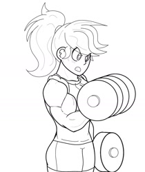 Size: 1183x1406 | Tagged: safe, artist:matchstickman, applejack, human, applejacked, barbell, biceps, humanized, muscles, training