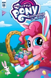 Size: 1054x1600 | Tagged: safe, artist:marybellamy, idw, angel bunny, pinkie pie, earth pony, pony, spoiler:comic, spoiler:comic68, basket, bow, bunny ears, easter, easter egg, egg, equestria girls outfit, holiday