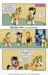 Size: 1320x2040 | Tagged: safe, artist:pony-berserker, al (character), al calavicci, flank thrasher, gaffer, gizmo, lemony gem, earth pony, pony, unicorn, bald face, blaze (coat marking), bow, clothes, coat markings, comic, crossdressing, crossover, disgusted, dress, female, hair bow, handlink, heart, heart eyes, holding hooves, its a trap!, male, ponified, quantum leap, sam beckett, socks (coat marking), wingding eyes