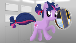 Size: 1920x1080 | Tagged: safe, artist:eagle1division, derpibooru import, twilight sparkle, unicorn twilight, unicorn, alternate hairstyle, cute, floating, hair tie, planet, ponytail, solo, space, space station, twiabetes, vector, zero gravity