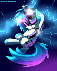 Size: 1024x1284 | Tagged: safe, artist:neoncel, dj pon-3, vinyl scratch, pony, unicorn, cutie mark, female, hooves, horn, lightning, mare, record, solo, sunglasses