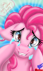 Size: 1080x1760 | Tagged: safe, artist:robocop17, pinkie pie, pony, crying, floppy ears, heart eyes, solo, wingding eyes