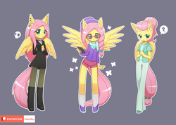 Size: 1407x1000 | Tagged: safe, artist:howxu, fluttershy, anthro, unguligrade anthro, fake it 'til you make it, alternate hairstyle, blushing, boots, cellphone, cute, female, fluttergoth, high heels, hipstershy, looking at you, phone, severeshy, shoes, shyabetes, simple background, smartphone, smiling