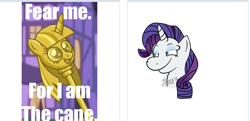 Size: 519x252 | Tagged: safe, derpibooru import, rarity, pony, unicorn, princess twilight sparkle (episode), cane, derpibooru, exploitable meme, juxtaposition, juxtaposition win, meme, meta, twilight scepter