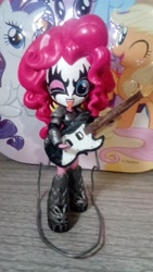 Size: 1024x1820 | Tagged: safe, artist:rider-kick, pinkie pie, equestria girls, custom, guitar, irl, kiss (band), makeup, one eye closed, photo, solo, tongue out, toy, wink