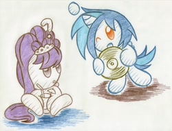 Size: 2161x1655 | Tagged: safe, artist:kannatc, dj pon-3, vinyl scratch, oc, oc:star divine, chao, crossover, sonic adventure, sonic the hedgehog (series), species swap, traditional art