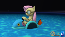 Size: 1280x720 | Tagged: safe, artist:dracagon, fluttershy, pegasus, pony, 3d, goggles, patter boat, solo