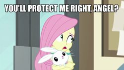 Size: 960x540 | Tagged: safe, edit, edited screencap, screencap, angel bunny, fluttershy, rabbit, better together, equestria girls, so much more to me, female, image macro, male, meme