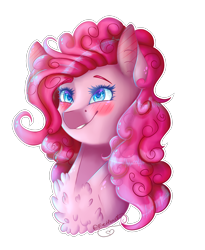 Size: 1636x2000 | Tagged: safe, artist:fireheartsk, pinkie pie, earth pony, pony, blushing, chest fluff, female, mare, simple background, smiling, solo, transparent background