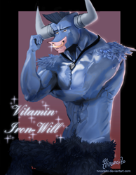 Size: 699x900 | Tagged: safe, artist:hinoraito, iron will, minotaur, equal sign, male, sitting, solo