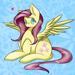 Size: 2048x2048 | Tagged: safe, artist:marilocoloco, fluttershy, pegasus, pony, female, heart, looking at you, mare, solo, spread wings, wings