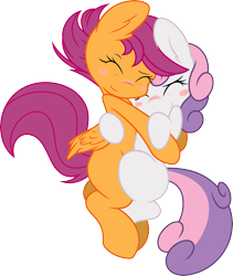 Size: 7500x8867 | Tagged: safe, artist:ambris, artist:mactavish1996, scootaloo, sweetie belle, .svg available, absurd resolution, blushing, female, hug, lesbian, scootabelle, shipping, simple background, sleeping, transparent background, vector