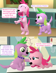 Size: 1652x2160 | Tagged: safe, artist:red4567, pinkie pie, spike, spike the regular dog, dog, equestria girls, 3d, doctor's office, dogified, gilligan cut, party, puppy pie, sick, source filmmaker, species swap, vet