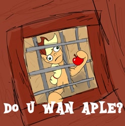 Size: 891x897 | Tagged: safe, artist:inudewaruika, applejack, earth pony, pony, apple, derp, food, silly, silly pony, that pony sure does love apples, the road to el dorado, wat, who's a silly pony