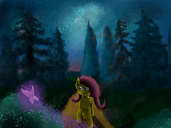 Size: 4000x3000 | Tagged: safe, artist:endlessfusion, fluttershy, pegasus, pony, absurd resolution, female, forest, mare, night, scenery