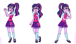 Size: 1000x587 | Tagged: safe, artist:sasha2999, derpibooru import, sci-twi, twilight sparkle, equestria girls, bowtie, clothes, cute, glasses, looking at you, mary janes, ponytail, shoes, skirt, smiling, socks, solo, twiabetes